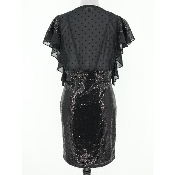 Lulus Dress Womens Large Black Sequins Lined Ruffle Sheer Back Side Zip Deep V - Picture 2 of 13